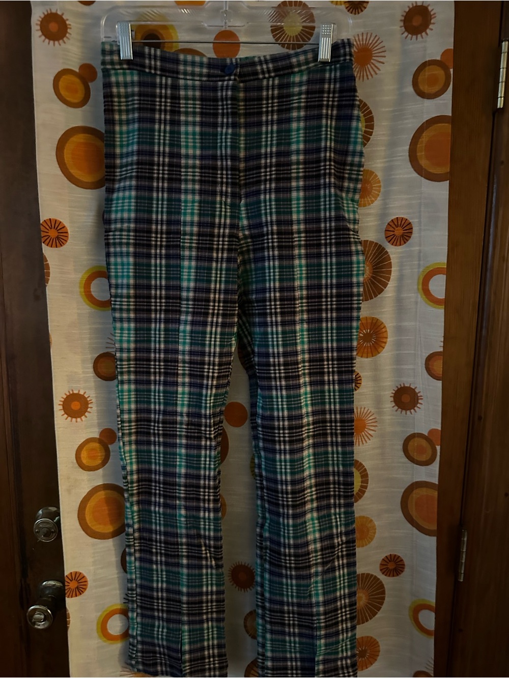 Urban Outfitters Woman, stretch Plaid Pants in Green and Navy